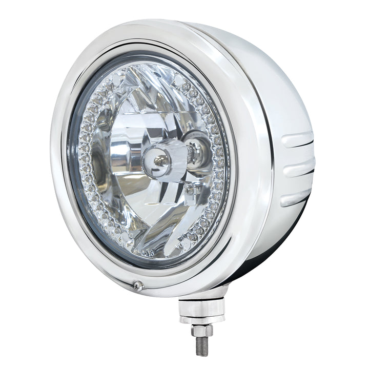 Stainless Classic Embossed Stripe Headlight Housing With 34 Amber LED Crystal Halogen Headlight - View 1