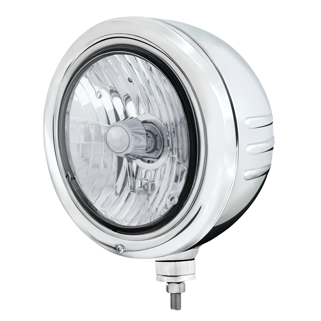 Stainless Classic Embossed Stripe Headlight Housing With Crystal H4 Halogen Headlight - View 1