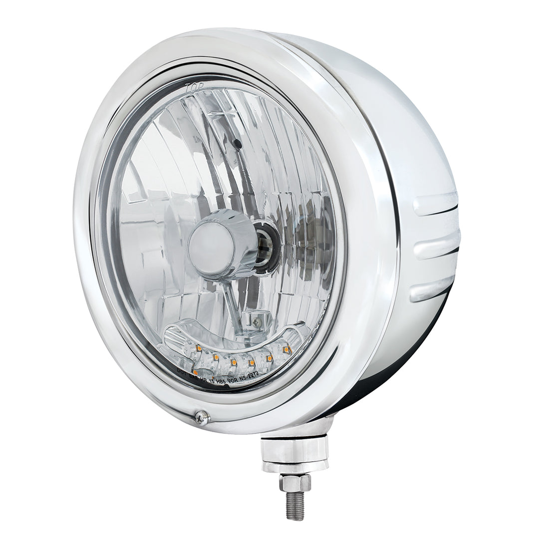 Stainless Classic Embossed Stripe Headlight Housing With 6 Amber LED Crystal Halogen Headlight - View 1