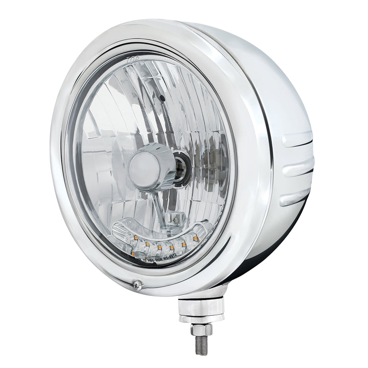 Stainless Classic Embossed Stripe Headlight Housing With 6 Amber LED Crystal Halogen Headlight - View 1