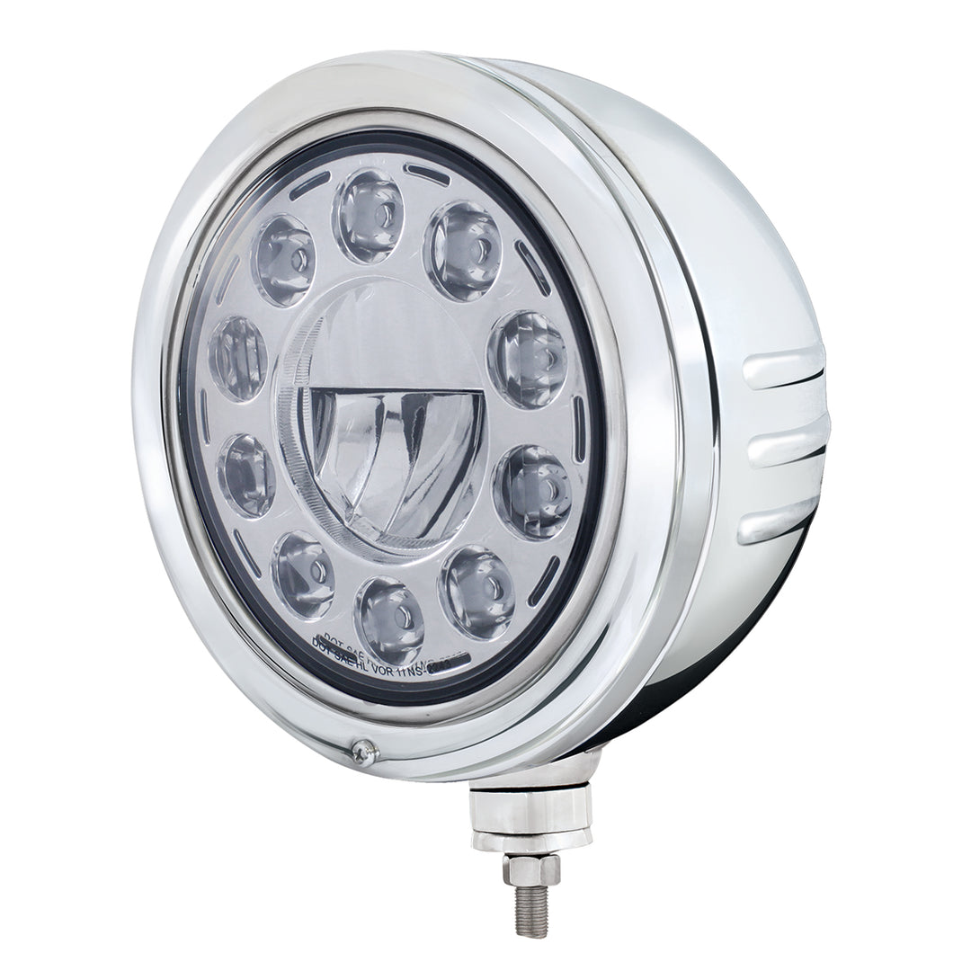 Stainless Bullet Embossed Stripe Headlight Housing With 11 LED Crystal 7" Round Headlight - View 1