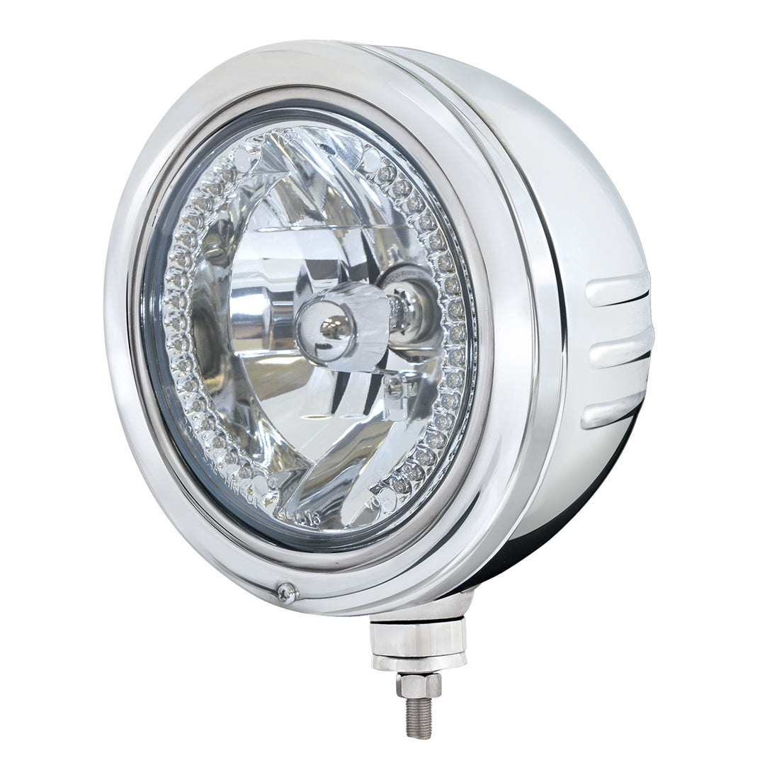 Stainless Bullet Embossed Stripe Headlight Housing With 34 Amber LED Crystal Halogen Headlight - View 1