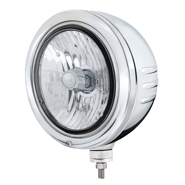 Stainless Bullet Embossed Stripe Headlight Housing With Crystal H4 Halogen Headlight - View 1