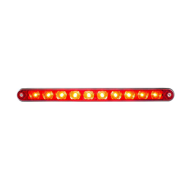 10 LED 9" Split Turn Function Light Bar With Bezel - Red LED/Red Lens - View 1