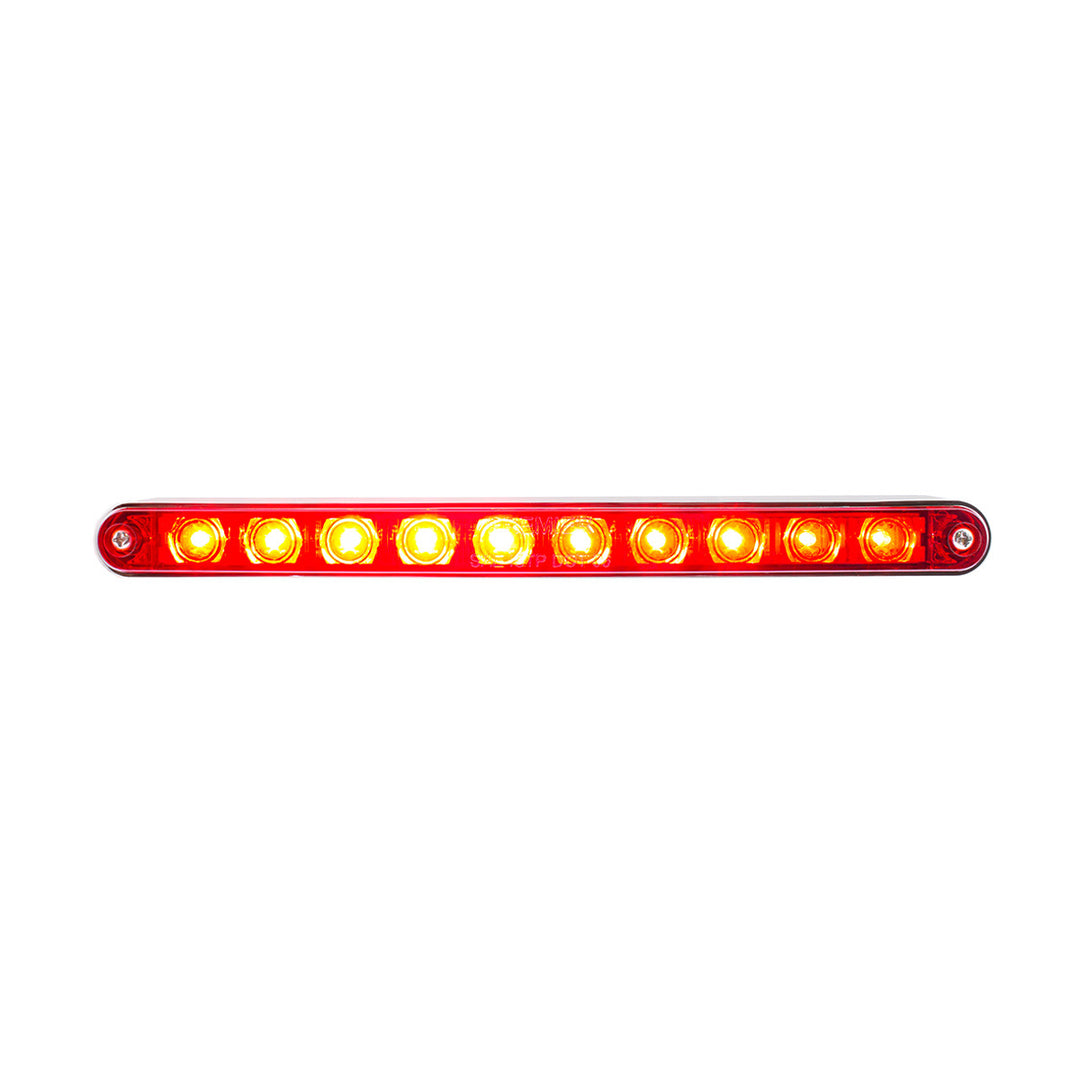 10 LED 9" Split Turn Function Light Bar With Bezel - Red LED/Red Lens - View 3