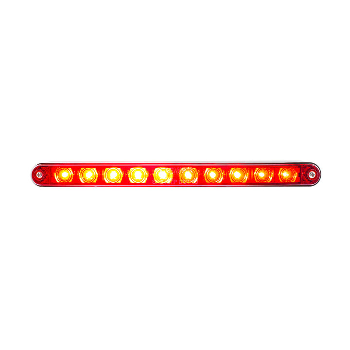 10 LED 9" Split Turn Function Light Bar With Bezel - Red LED/Red Lens - View 3