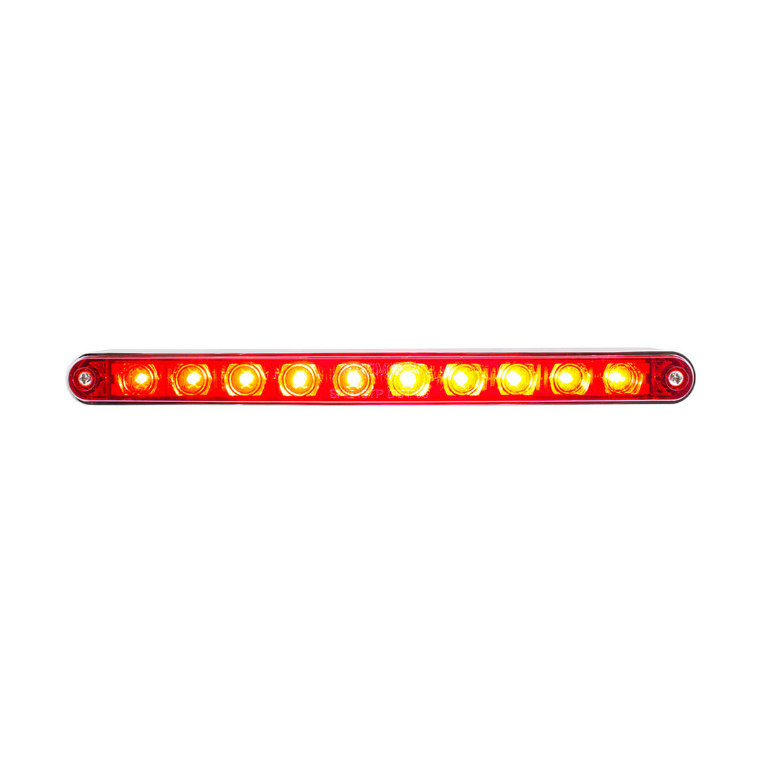 10 LED 9" Split Turn Function Light Bar With Bezel - Red LED/Red Lens - View 4