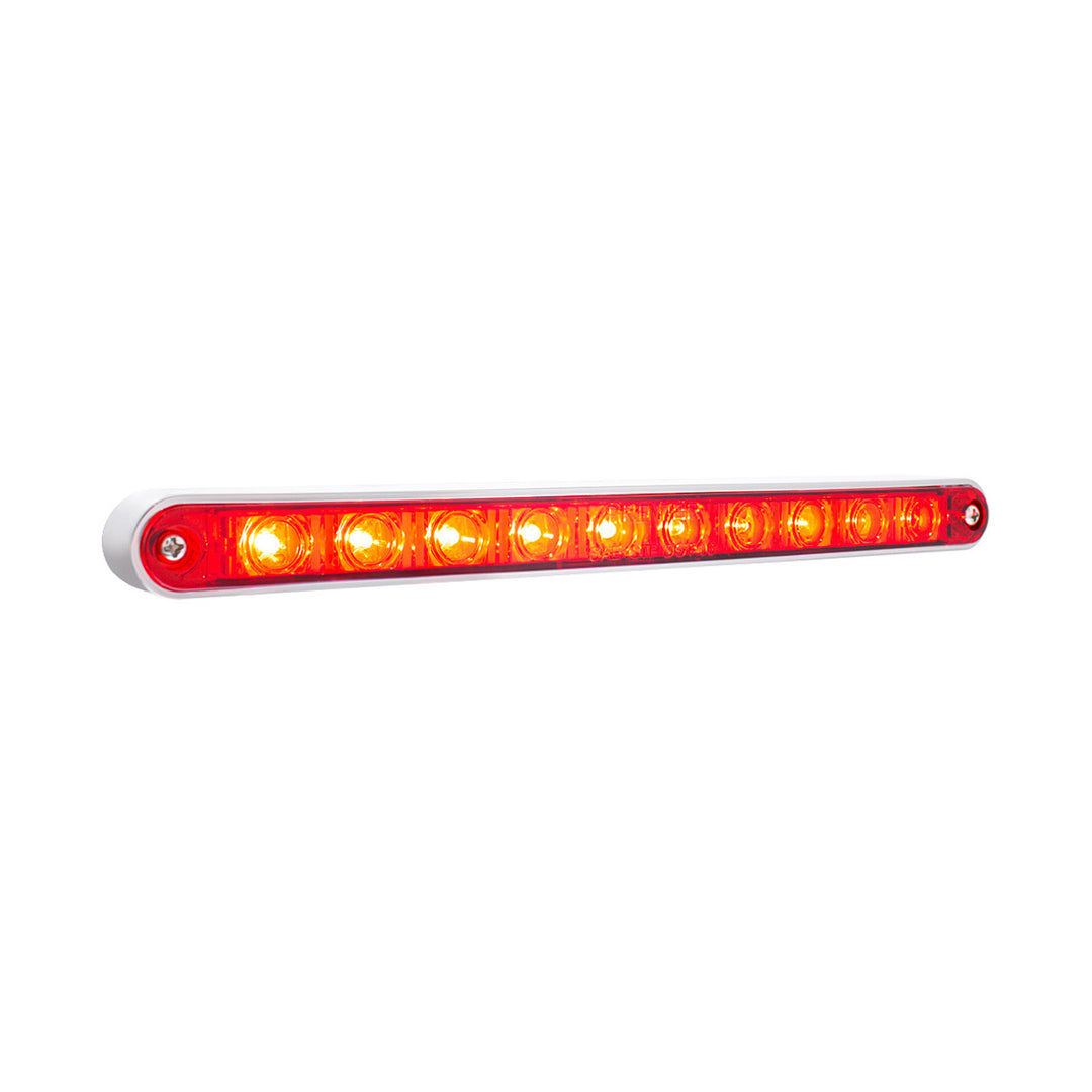 10 LED 9" Split Turn Function Light Bar With Bezel - Red LED/Red Lens - View 5