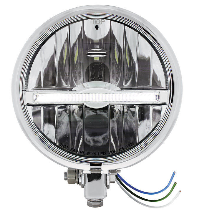 Chrome 5-3/4" Motorcycle Headlight 9 LED Bulb With White LED Light Bar - Bottom Mount - View 1