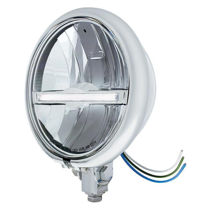 Chrome 5-3/4" Motorcycle Headlight 9 LED Bulb With White LED Light Bar - Bottom Mount - View 2