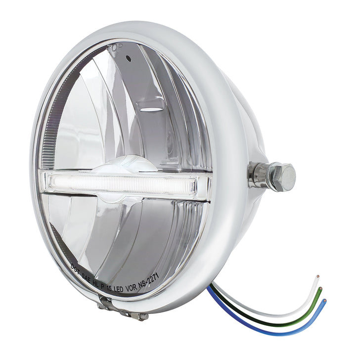 Chrome 5-3/4" Motorcycle Headlight 9 LED Bulb With White LED Light Bar - Side Mount - View 2