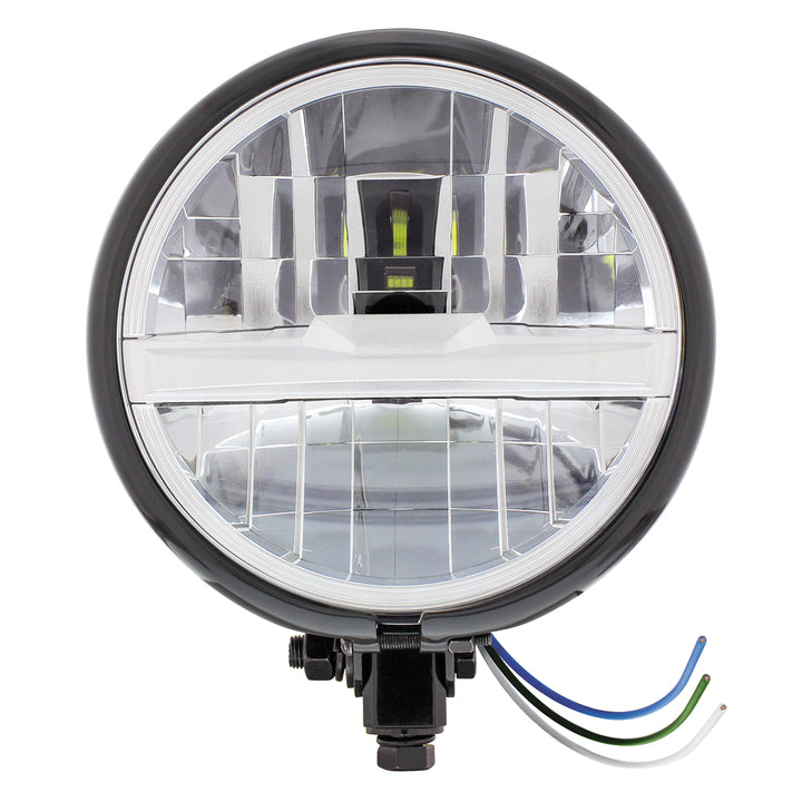Black 5-3/4" Motorcycle Headlight 8 LED Bulb With Silver Bar - Bottom Mount - View 1