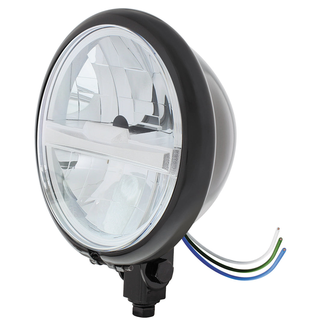 Black 5-3/4" Motorcycle Headlight 8 LED Bulb With Silver Bar - Bottom Mount - View 2