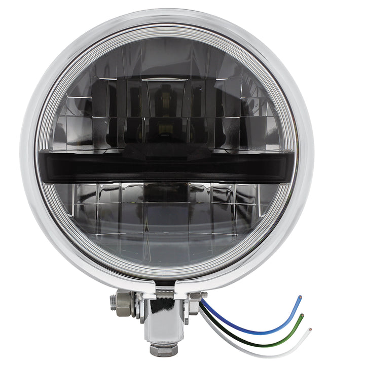 Chrome 5-3/4" Motorcycle Headlight 8 LED Blackout Bulb With Black Bar - Bottom Mount - View 1