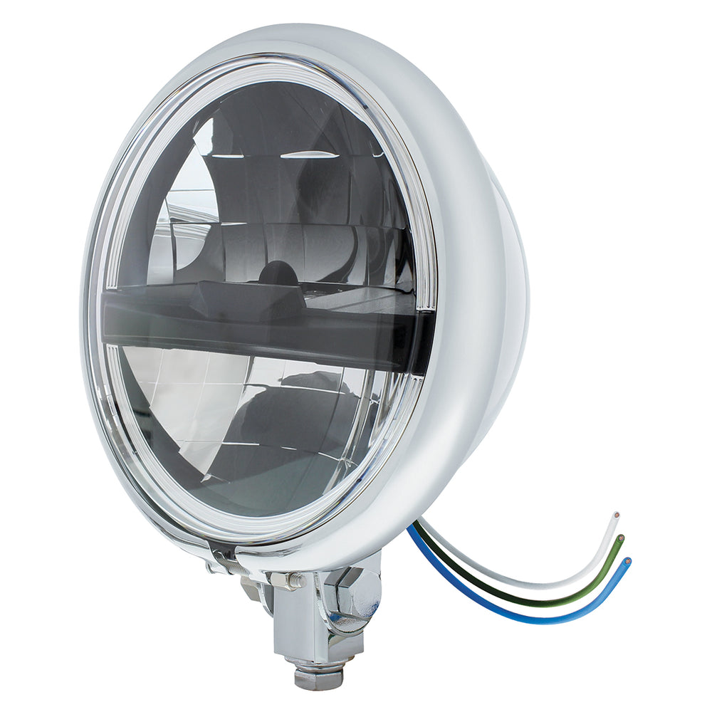 Chrome 5-3/4" Motorcycle Headlight 8 LED Blackout Bulb With Black Bar - Bottom Mount - View 2