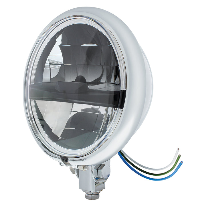 Chrome 5-3/4" Motorcycle Headlight 8 LED Blackout Bulb With Black Bar - Bottom Mount - View 2