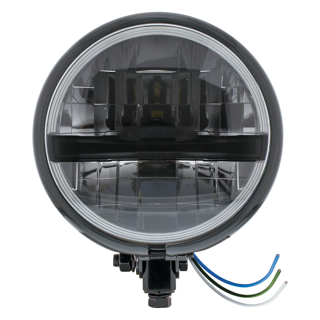 Black 5-3/4" Motorcycle Headlight 8 LED Blackout Bulb With Black Bar - Bottom Mount - View 1