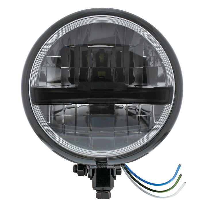 Black 5-3/4" Motorcycle Headlight 8 LED Blackout Bulb With Black Bar - Bottom Mount - View 1