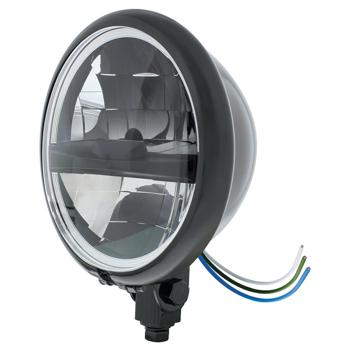 Black 5-3/4" Motorcycle Headlight 8 LED Blackout Bulb With Black Bar - Bottom Mount - View 2