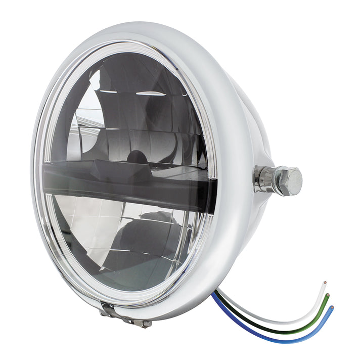 Chrome 5-3/4" Motorcycle Headlight 8 LED Blackout Bulb With Black Bar - Side Mount - View 2