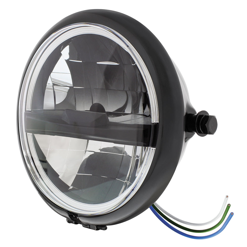 Black 5-3/4" Motorcycle Headlight 8 LED Blackout Bulb With Black Bar - Side Mount - View 2