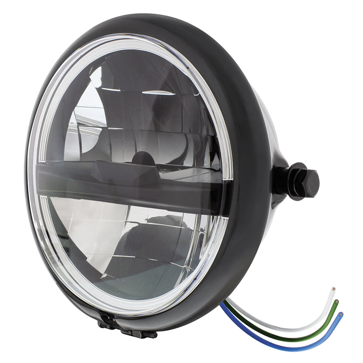Black 5-3/4" Motorcycle Headlight 8 LED Blackout Bulb With Black Bar - Side Mount - View 2