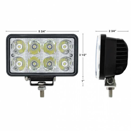8 High Power LED Rectangular Work Light With Chrome Reflector - View 5