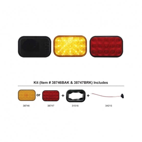 15 LED Rectangular Light Kit (Stop, Turn &amp; Tail) - Red LED/Red Lens - View 5