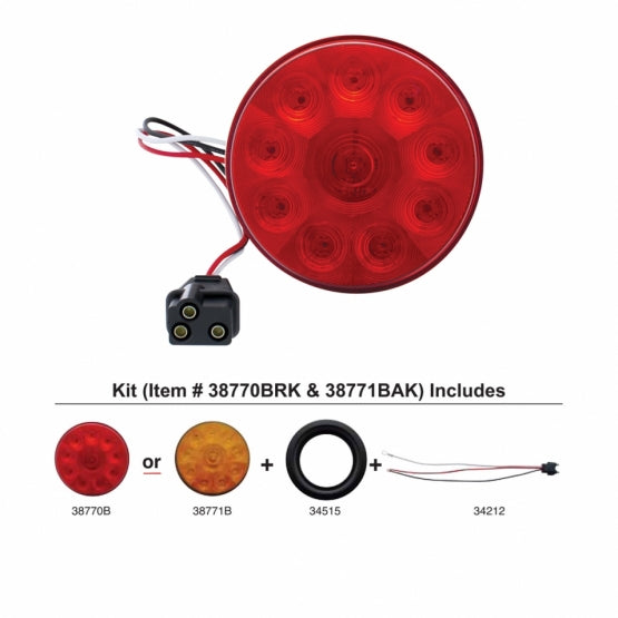 10 LED 4" Round Light Kit (Stop, Turn &amp; Tail) - Red LED/Red Lens - View 3