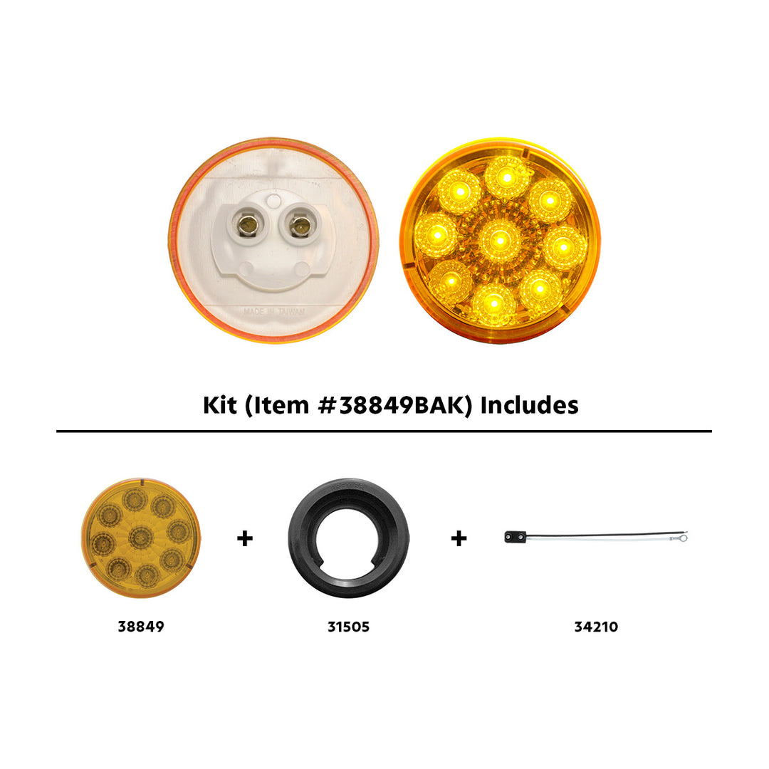 9 LED 2" Round Reflector Light Kit (Clearance/Marker) - Amber LED/Amber Lens - View 1
