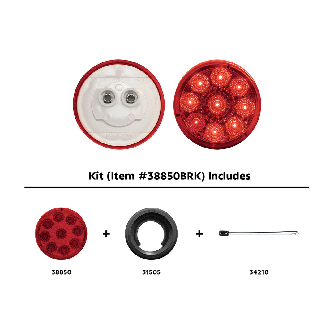 9 LED 2" Round Reflector Light Kit (Clearance/Marker) - Red LED/Red Lens - View 1