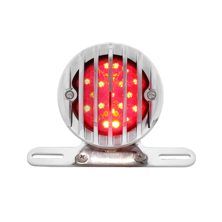Motorcycle LED Rear Fender Tail Light With Chrome Grille Bezel - Red Lens - View 1