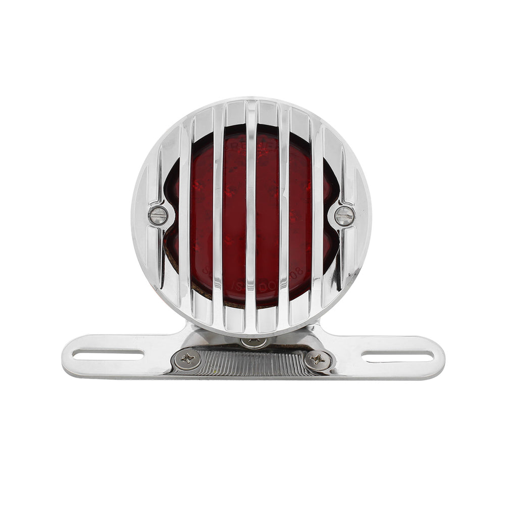 Motorcycle LED Rear Fender Tail Light With Chrome Grille Bezel - Red Lens - View 2