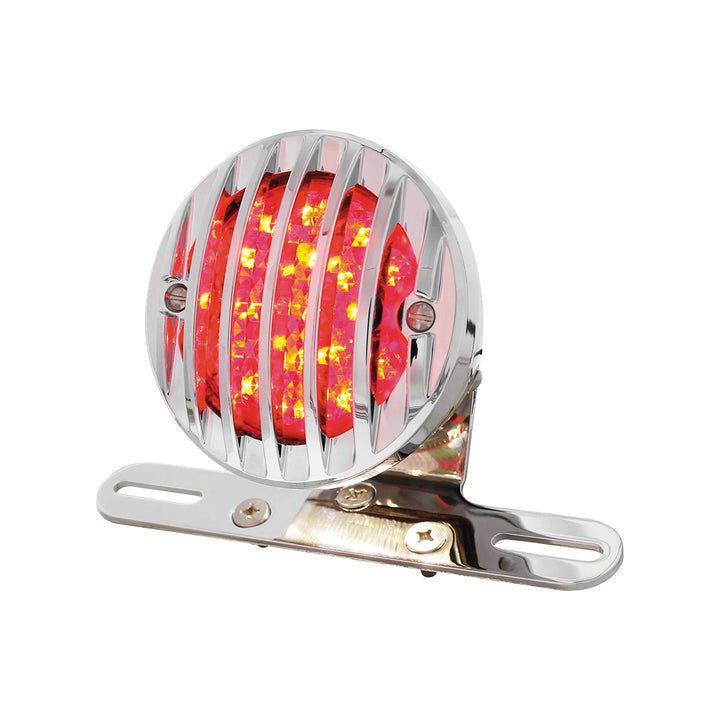 Motorcycle LED Rear Fender Tail Light With Chrome Grille Bezel - Red Lens - View 3