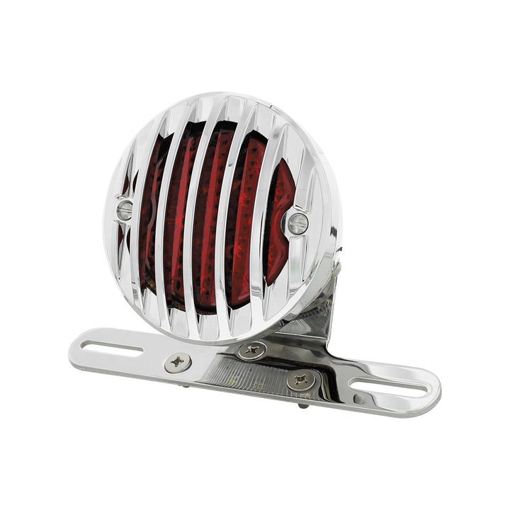 Motorcycle LED Rear Fender Tail Light With Chrome Grille Bezel - Red Lens - View 4