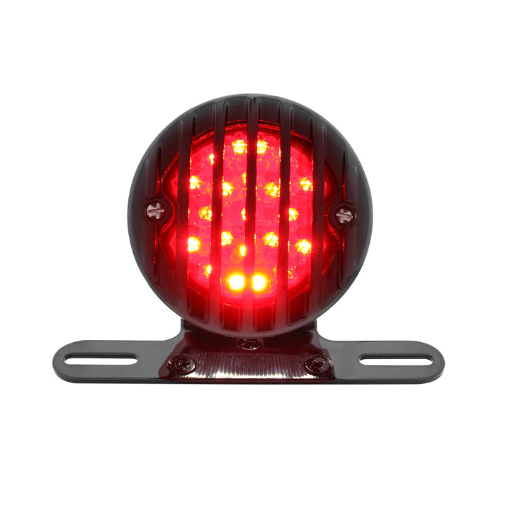 Motorcycle LED Rear Fender Tail Light With Gloss Black Grille Bezel - Red Lens - View 1