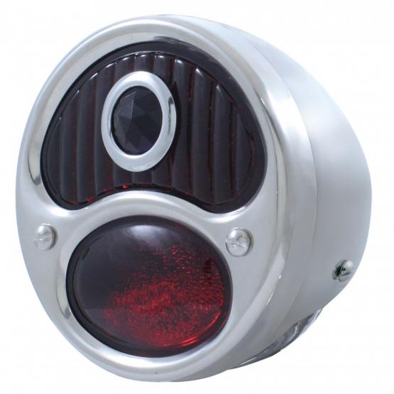 12V Tail Light Assembly With SS Housing &amp; Blue Dot Glass Lens For 1928-31 Ford Model A - L/H - View 1