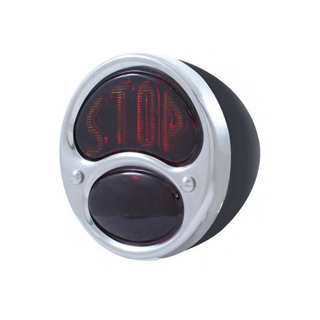 12V "STOP" Lens With Black Housing Tail Light Assembly For 1928-31 Ford Model A - R/H - View 1