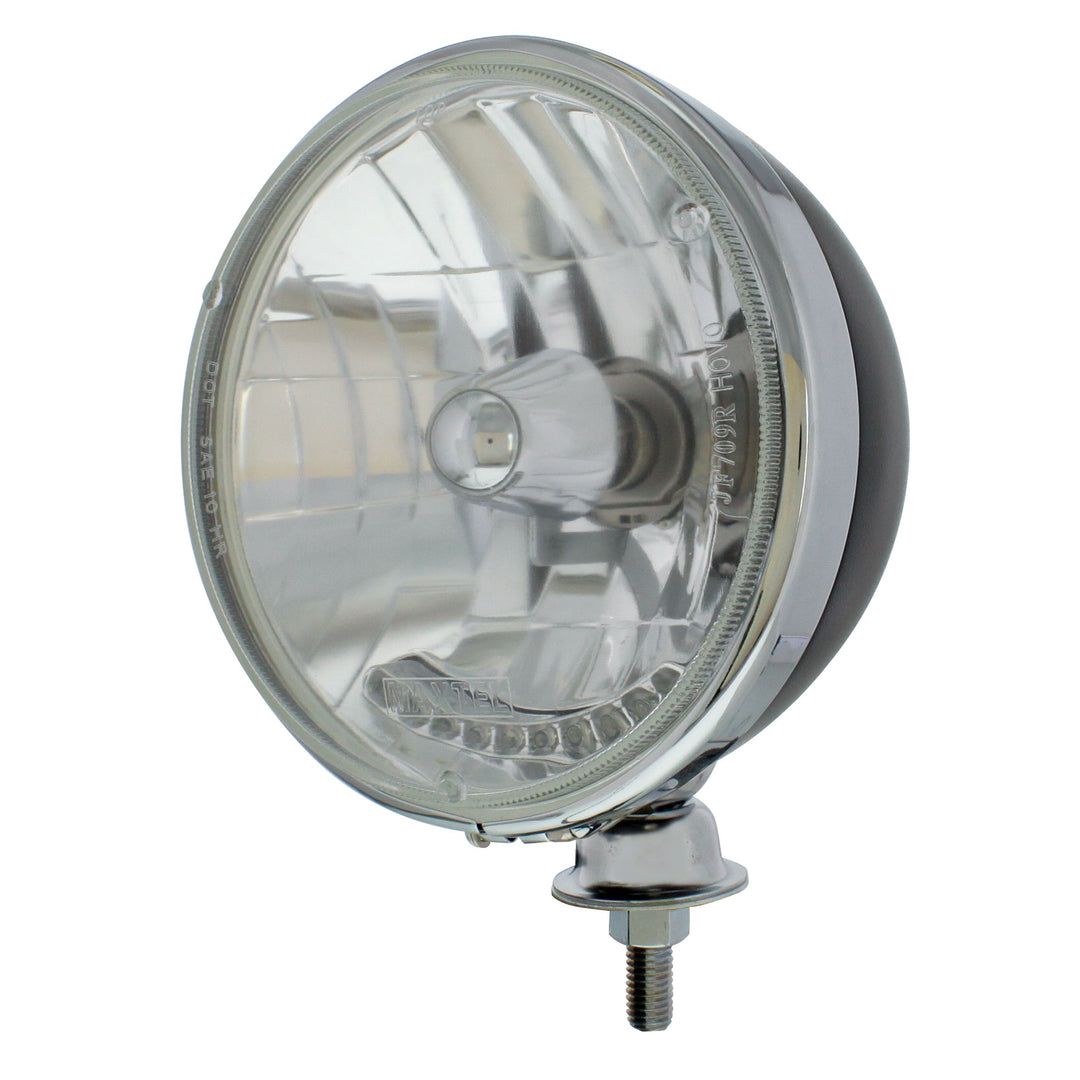 7" Black Dietz Style Headlight Housing &amp; Chrome Rim With 12 Volt Crystal Halogen Bulb &amp; 10 Amber LED - View 2