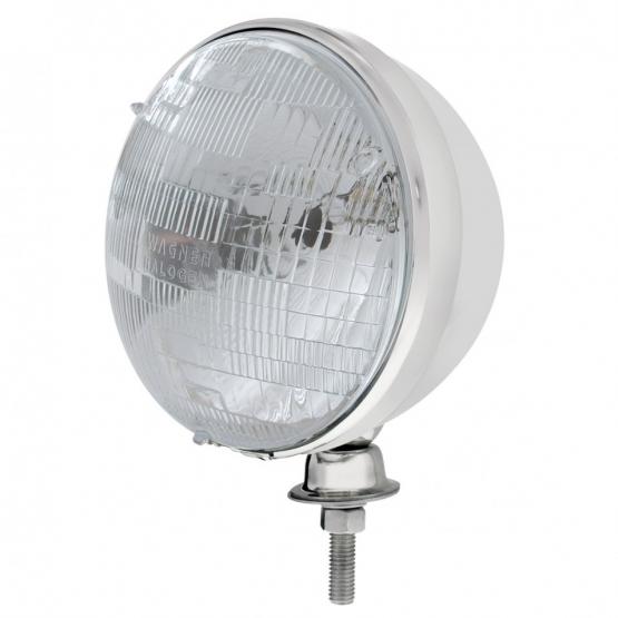 7" Chrome Dietz Style Headlight With 12 Volt H6024 Halogen Seal Beam Bulb (Pair) - View 1