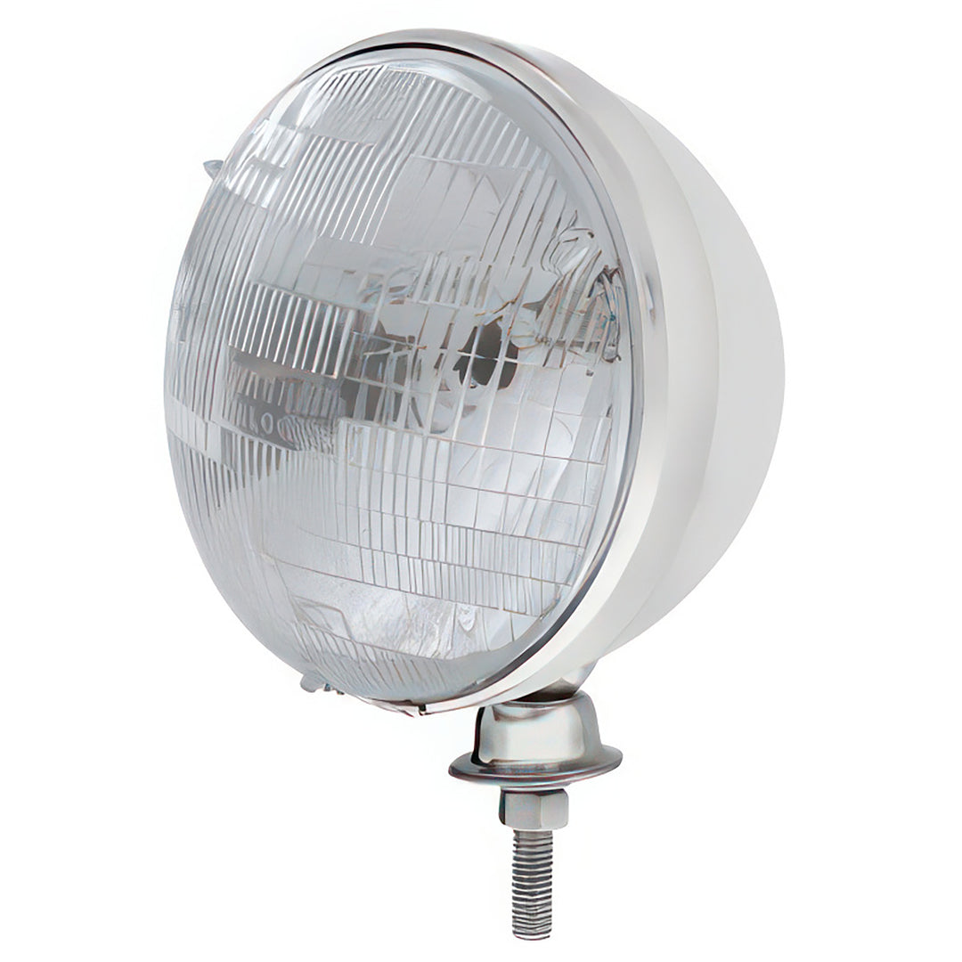 7" Stainless Dietz Style Headlight With 12 Volt 6014 Sealed Beam Bulb (Pair) - View 1