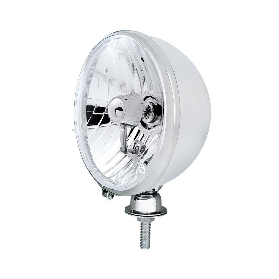 7" Chrome Kingbee Style 12V Headlight With H4 Crystal Halogen Bulbs (Pair) - View 1