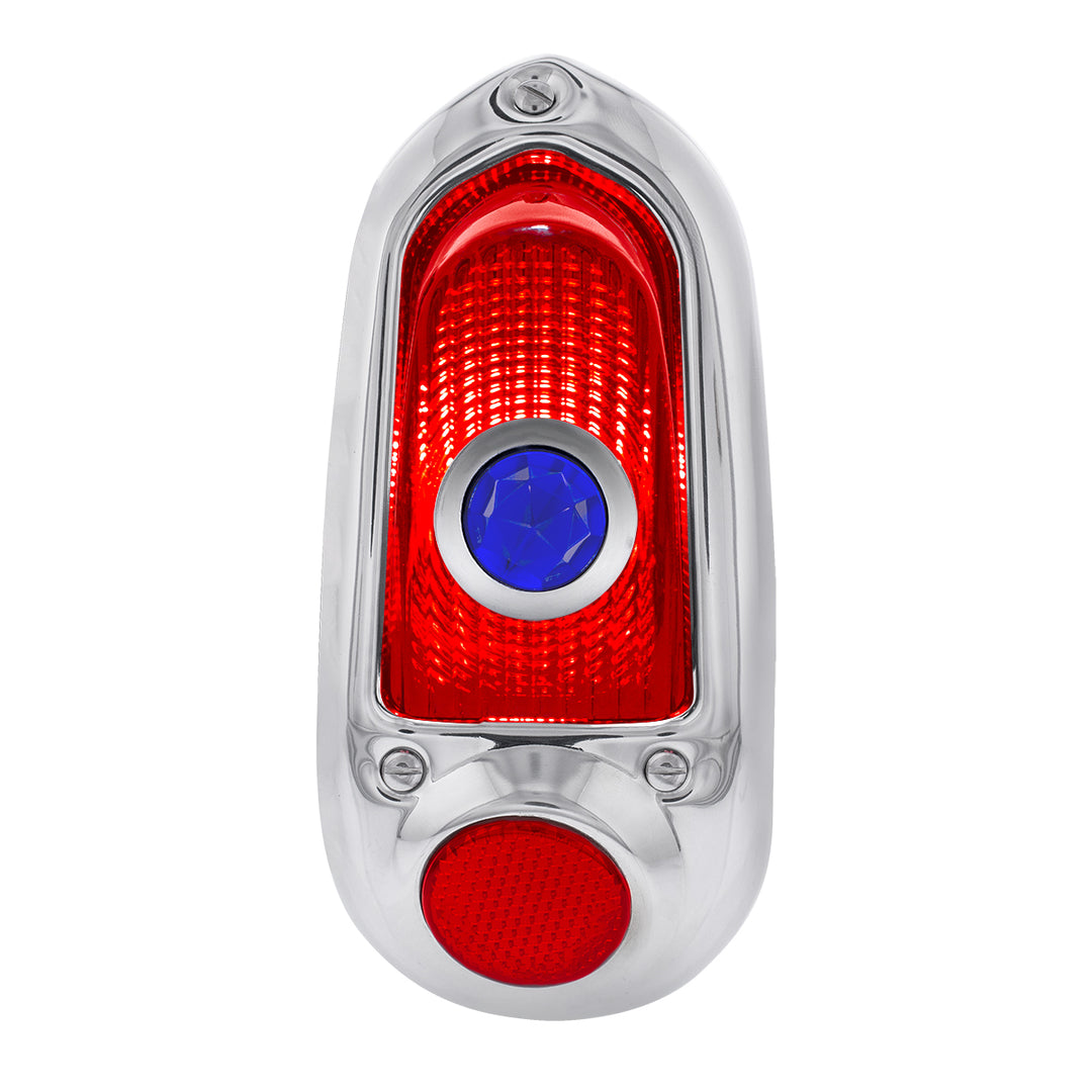 Tail Light Assembly With Stainless Steel Housing &amp; Blue Dot For 1949-50 Chevy Passenger Car - R/H - View 1