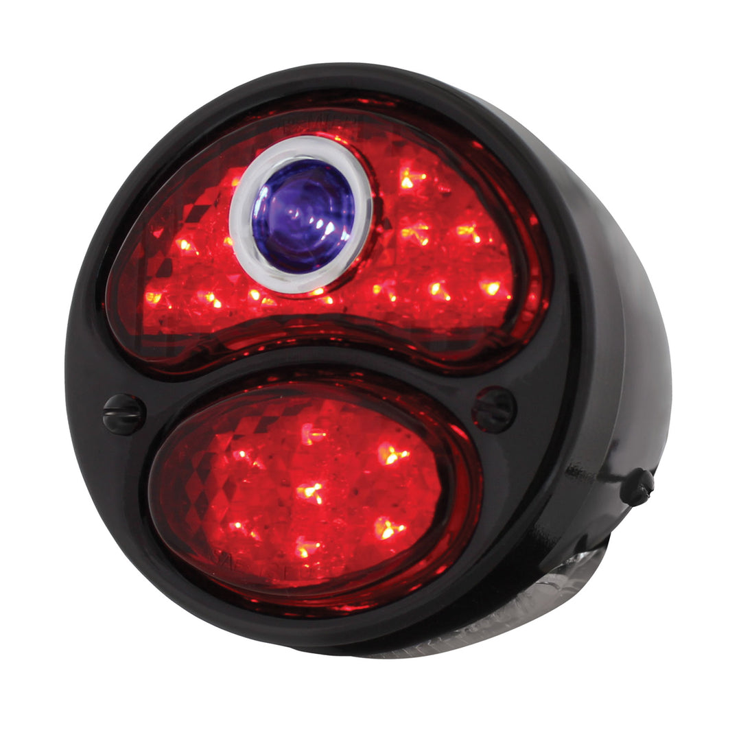 LED 12V Tail Light Assembly With Black Housing &amp; Blue Dot For 1928-31 Model A - L/H - View 1