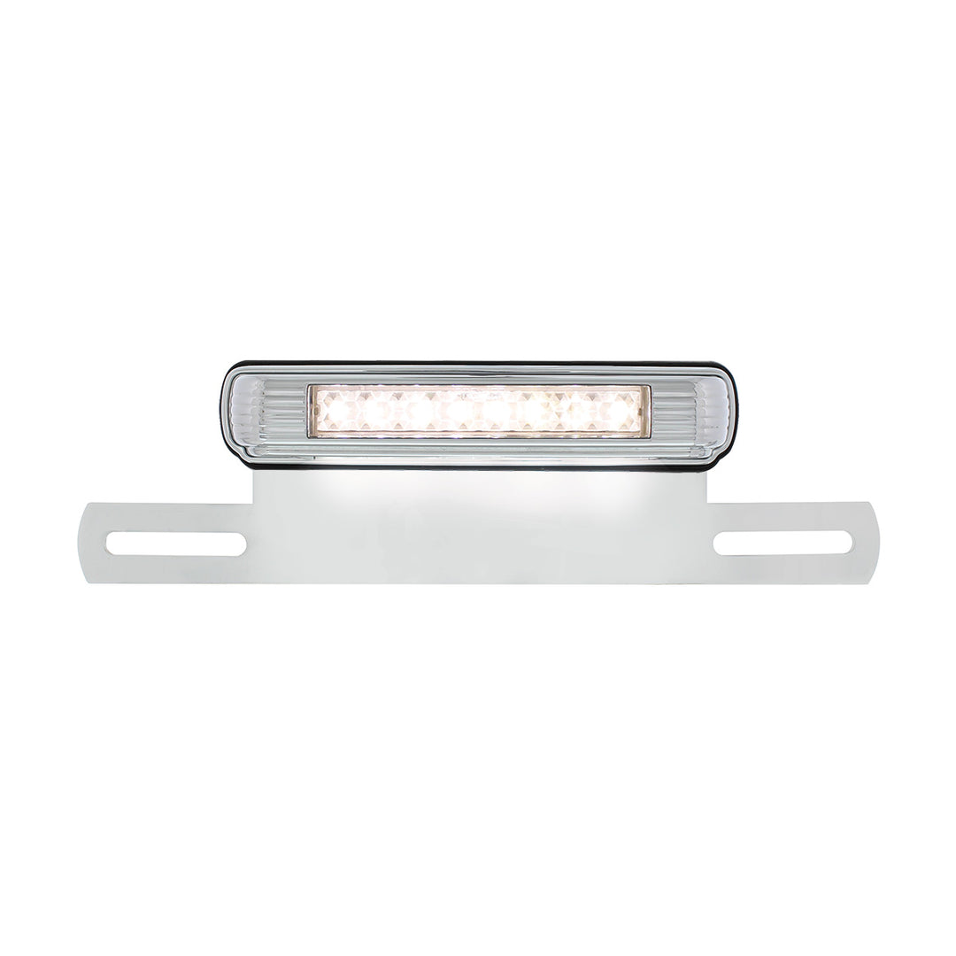 Chrome License Plate Light &amp; Bracket With White LED Backup Light - White LED/Clears Lens - View 1