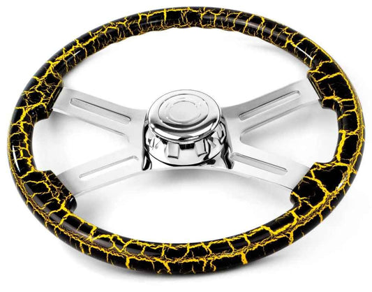 18" YELLOW LIGHTNING DESIGN WOOD STEERING WHEEL