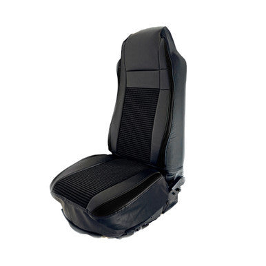 SEAT COVER W/ PLEATED FABRIC &amp; LEATHERETTE TRIM - BLACK