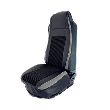 SEAT COVER W/ PLEATED FABRIC &amp; LEATHERETTE TRIM - GRAY