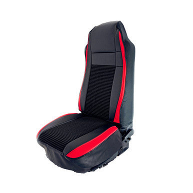 SEAT COVER W/ PLEATED FABRIC &amp; LEATHERETTE TRIM - RED