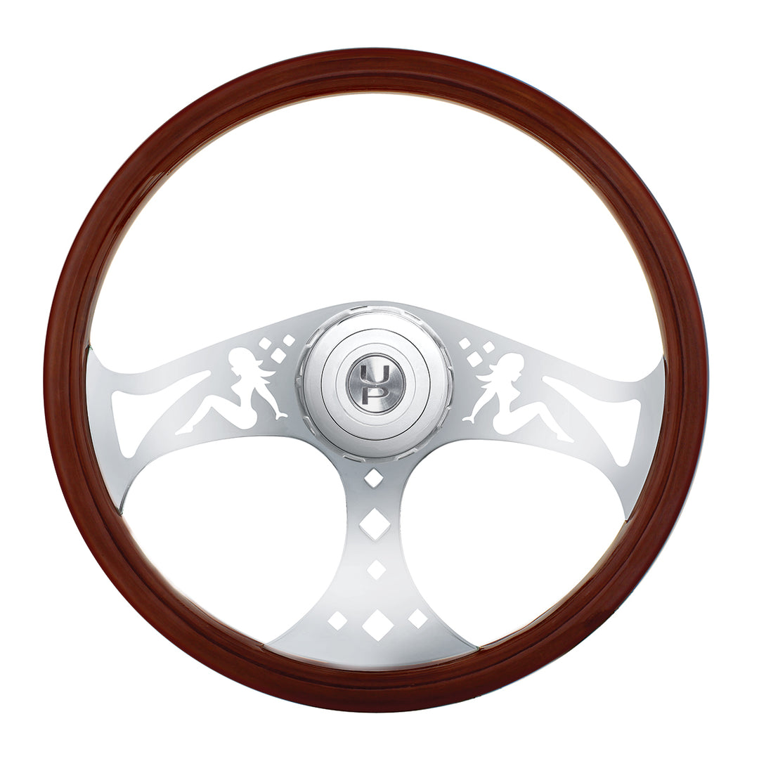 18" Lady Style Wood Steering Wheel With Hub &amp; Horn Button Kit For Peterbilt (2006+) &amp; Kenworth (2003+) | Semi Truck